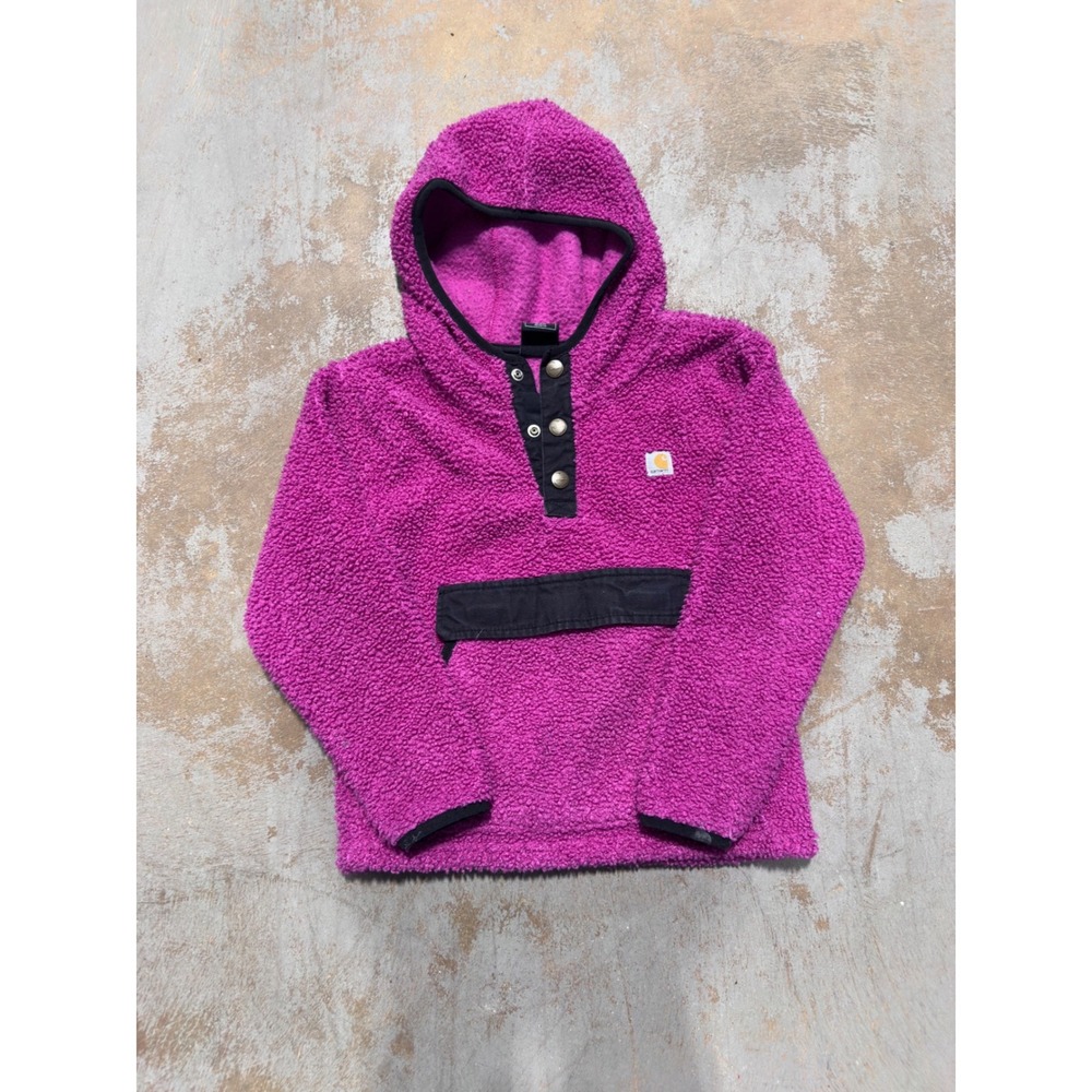 Carhartt Girls Magenta Pink Sherpa Fleece Pullover with Heart Buttons Size 6